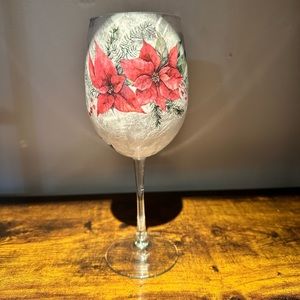 Decoupaged Poinsettia Wine Glass